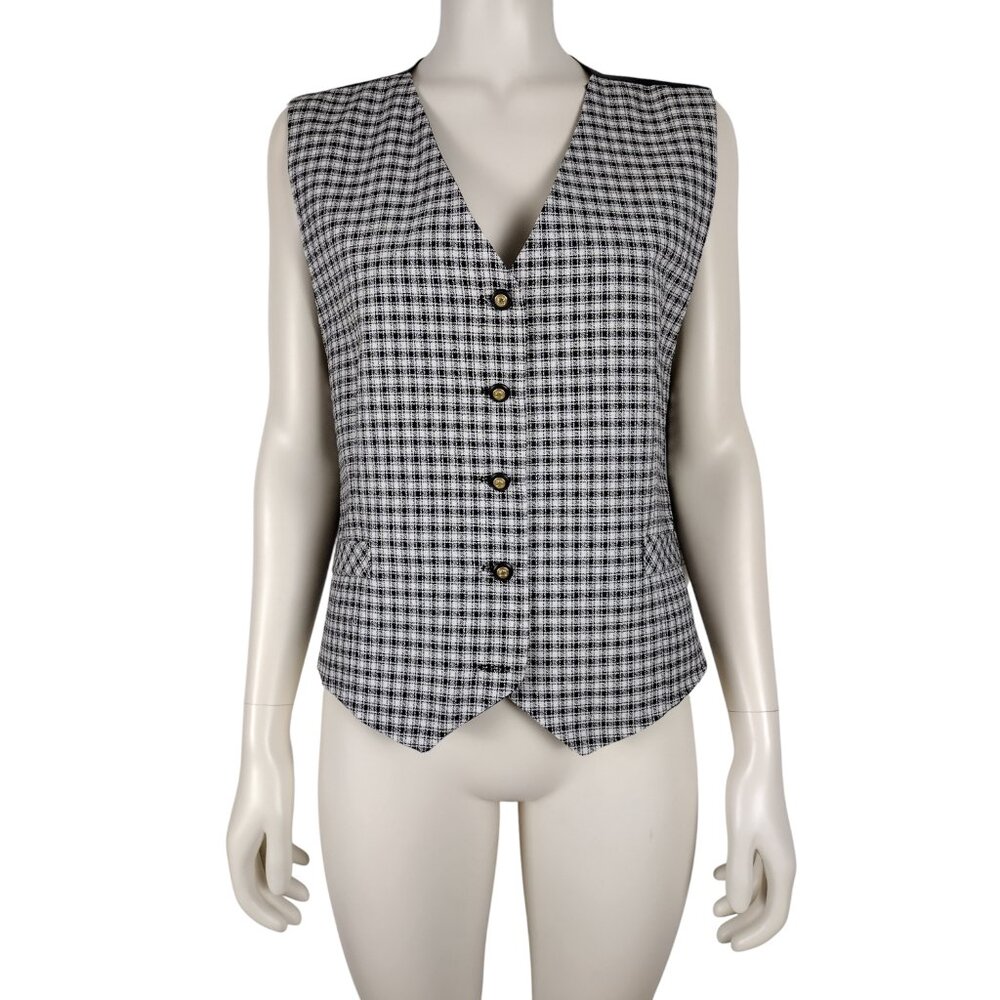 Vintage 1990s Deadstock Black White Check Button Down Vest Size 14
